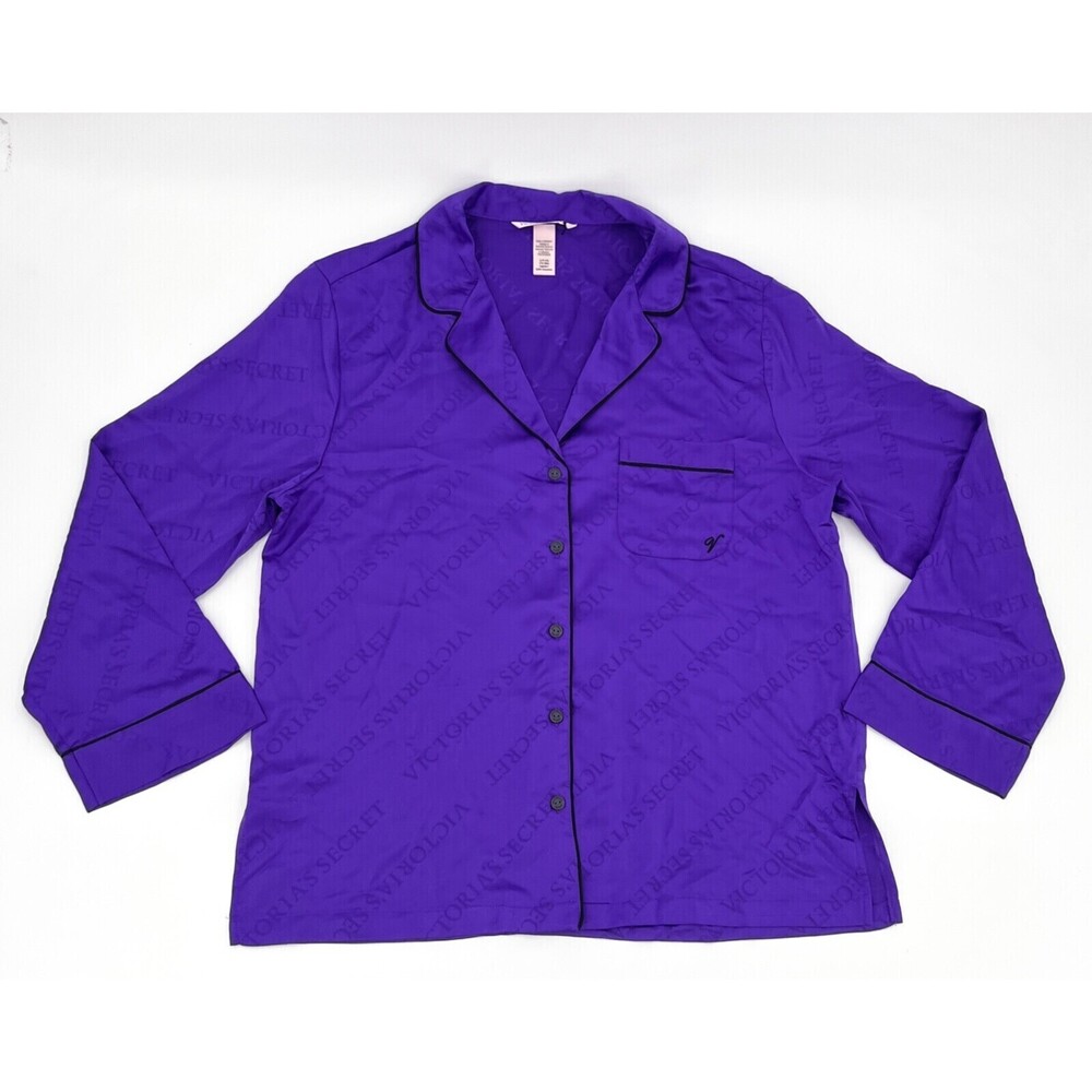 Victoria's Secret Pajama Shirt Womens Small Purple Button Up Short Sleeve